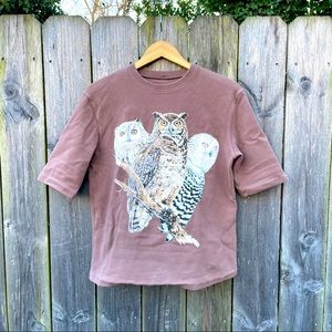 Quirky vintage owl quarter-sleeve sweatshirt